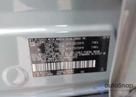 2020 Toyota Rav4 Xle Premium из США, поврежденный, VIN 2T3C1RFV1LW083973